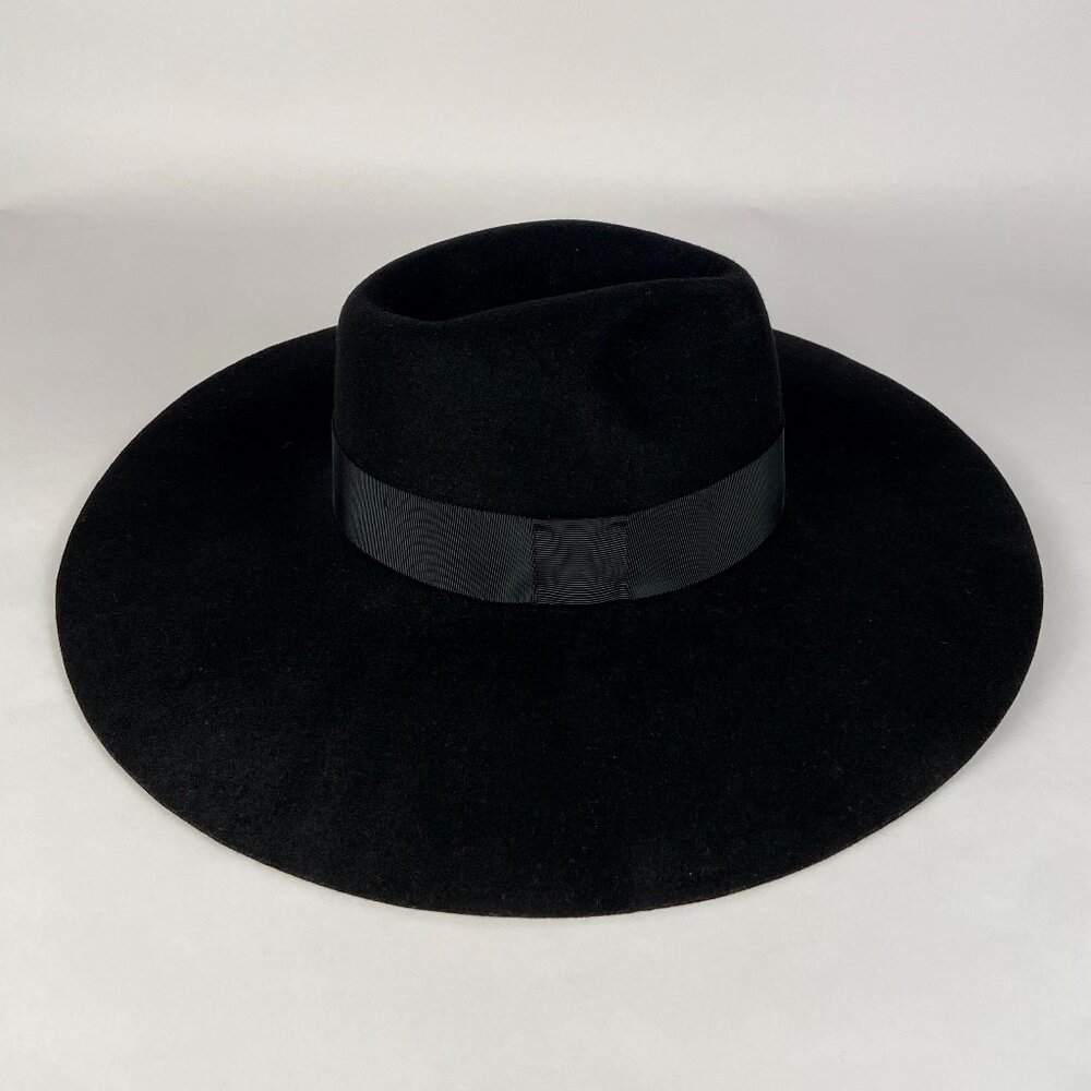 HOLT RENFREW CLASSIC BLACK FELT WOOL WIDE BRIM HAT MADE IN ITALY